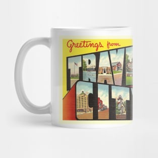 Greetings from Traverse City Michigan, Vintage Large Letter Postcard Mug